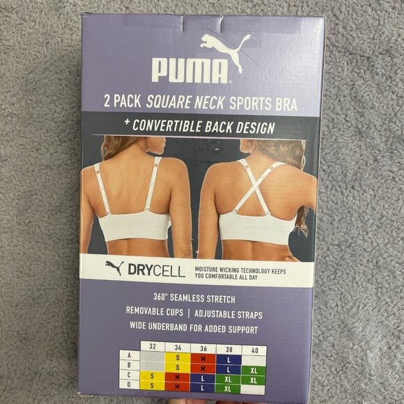 NEW Puma Women's M 2 Pack Seamless Sports Bra Square Neck Black Gray - Picture 9 of 10